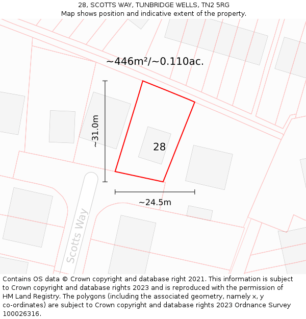 28, SCOTTS WAY, TUNBRIDGE WELLS, TN2 5RG: Plot and title map