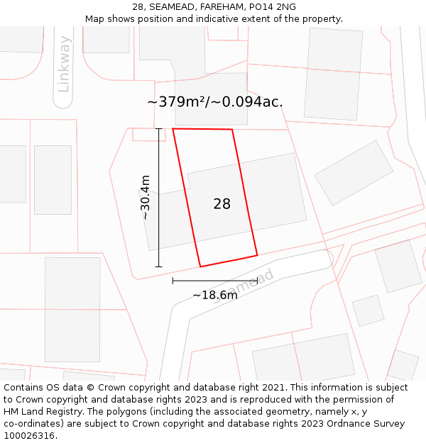 28, SEAMEAD, FAREHAM, PO14 2NG: Plot and title map