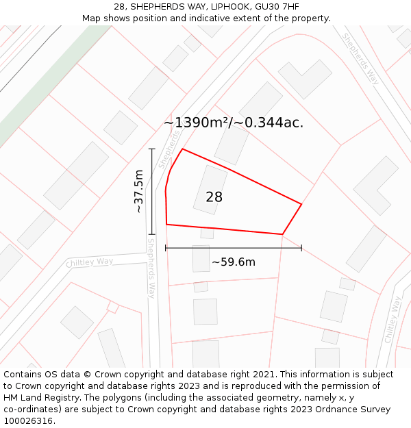 28, SHEPHERDS WAY, LIPHOOK, GU30 7HF: Plot and title map