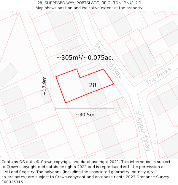 28, SHEPPARD WAY, PORTSLADE, BRIGHTON, BN41 2JD: Plot and title map