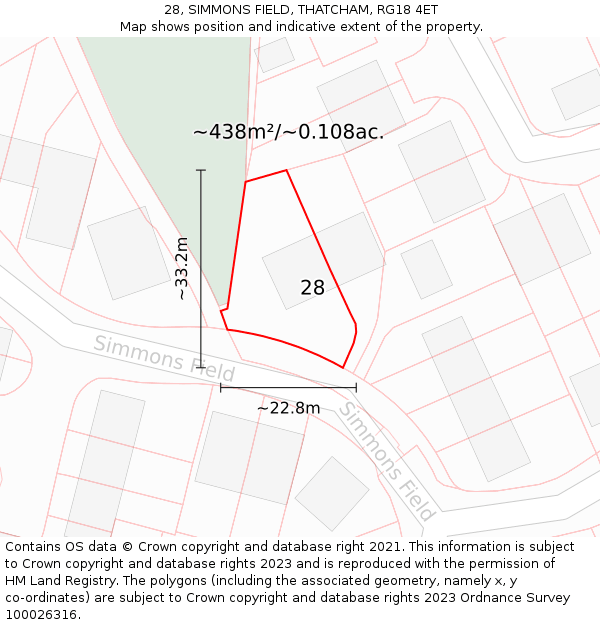 28, SIMMONS FIELD, THATCHAM, RG18 4ET: Plot and title map