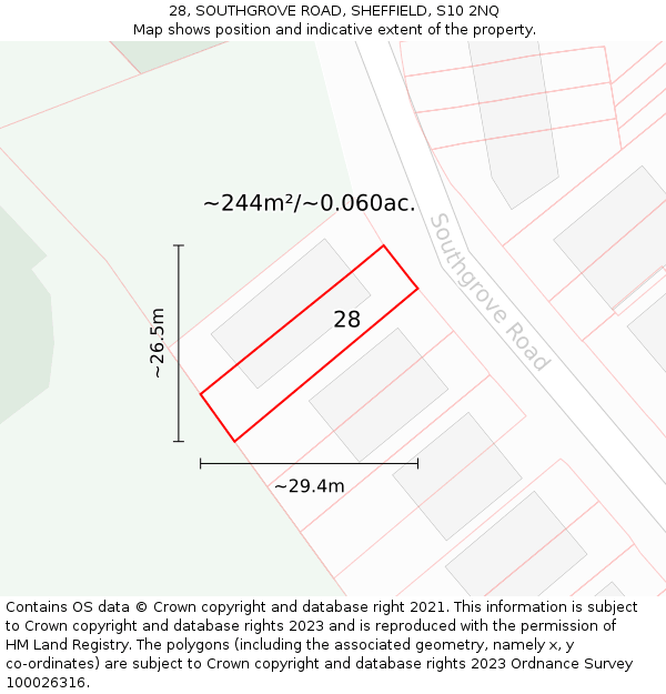 28, SOUTHGROVE ROAD, SHEFFIELD, S10 2NQ: Plot and title map