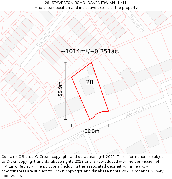 28, STAVERTON ROAD, DAVENTRY, NN11 4HL: Plot and title map