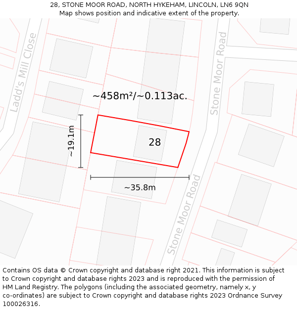 28, STONE MOOR ROAD, NORTH HYKEHAM, LINCOLN, LN6 9QN: Plot and title map