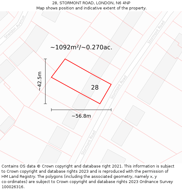 28, STORMONT ROAD, LONDON, N6 4NP: Plot and title map