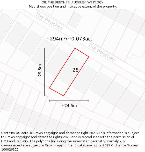 28, THE BEECHES, RUGELEY, WS15 2QY: Plot and title map