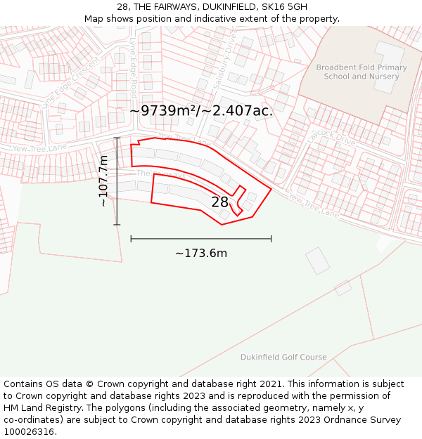 28, THE FAIRWAYS, DUKINFIELD, SK16 5GH: Plot and title map