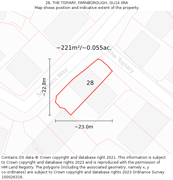 28, THE TOPIARY, FARNBOROUGH, GU14 0RA: Plot and title map