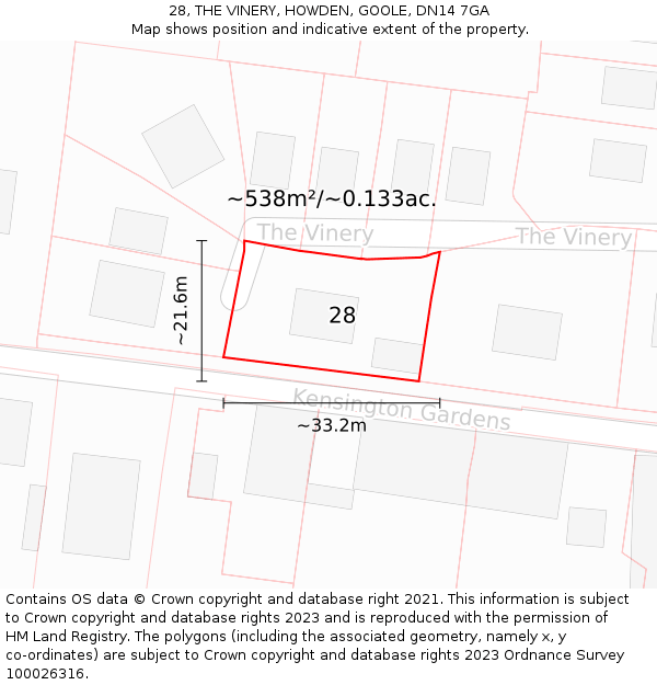 28, THE VINERY, HOWDEN, GOOLE, DN14 7GA: Plot and title map