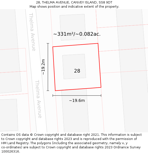 28, THELMA AVENUE, CANVEY ISLAND, SS8 9DT: Plot and title map