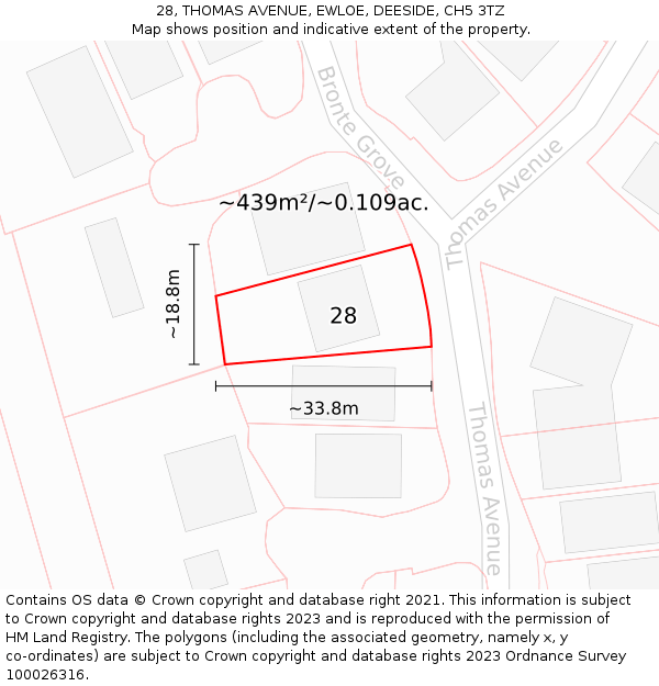 28, THOMAS AVENUE, EWLOE, DEESIDE, CH5 3TZ: Plot and title map