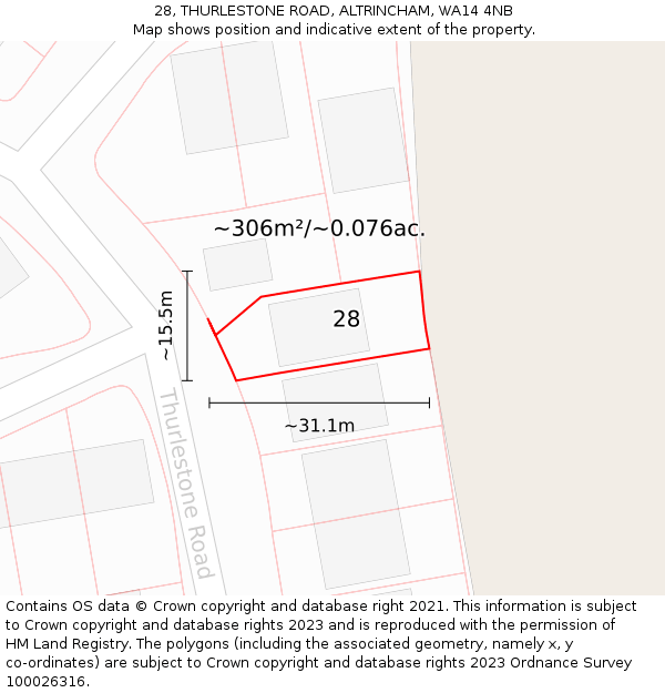 28, THURLESTONE ROAD, ALTRINCHAM, WA14 4NB: Plot and title map