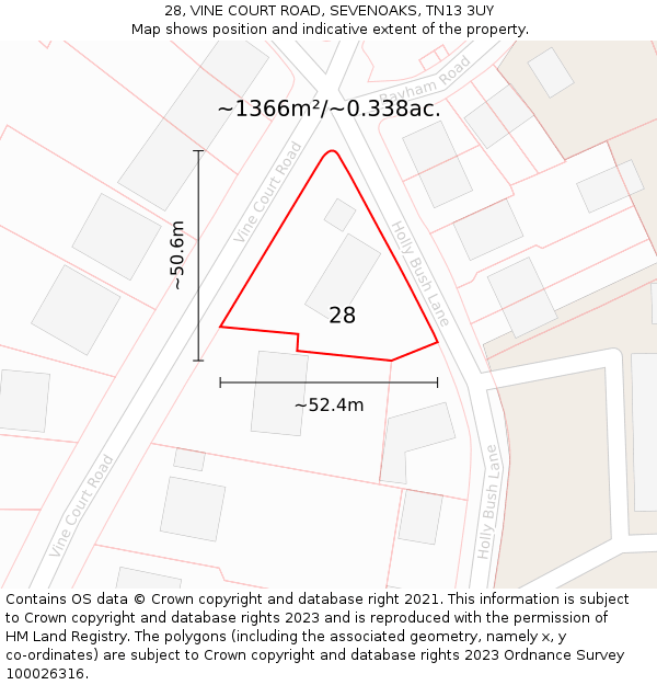 28, VINE COURT ROAD, SEVENOAKS, TN13 3UY: Plot and title map