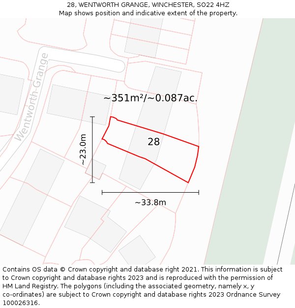 28, WENTWORTH GRANGE, WINCHESTER, SO22 4HZ: Plot and title map