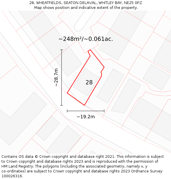 28, WHEATFIELDS, SEATON DELAVAL, WHITLEY BAY, NE25 0PZ: Plot and title map