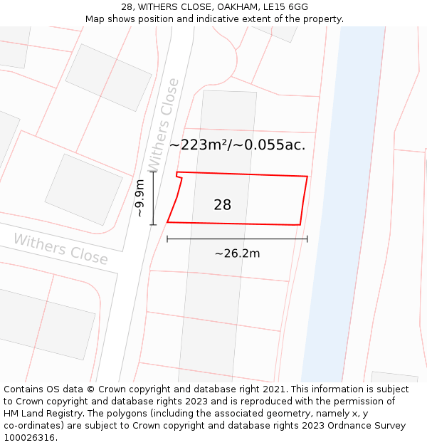 28, WITHERS CLOSE, OAKHAM, LE15 6GG: Plot and title map