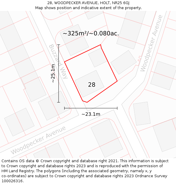 28, WOODPECKER AVENUE, HOLT, NR25 6GJ: Plot and title map