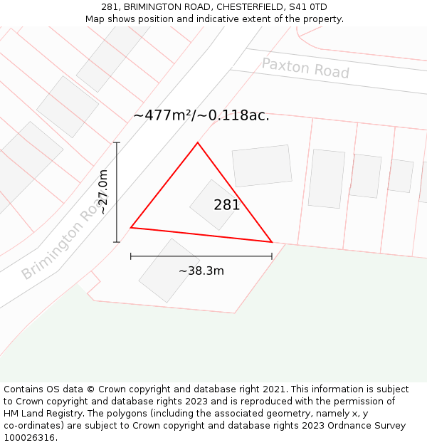 281, BRIMINGTON ROAD, CHESTERFIELD, S41 0TD: Plot and title map