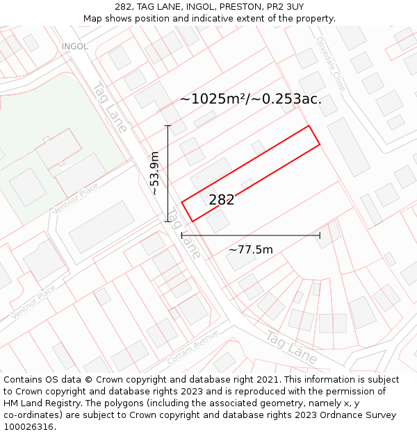 282, TAG LANE, INGOL, PRESTON, PR2 3UY: Plot and title map