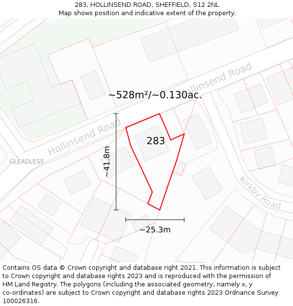 283, HOLLINSEND ROAD, SHEFFIELD, S12 2NL: Plot and title map