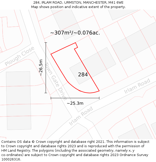 284, IRLAM ROAD, URMSTON, MANCHESTER, M41 6WE: Plot and title map