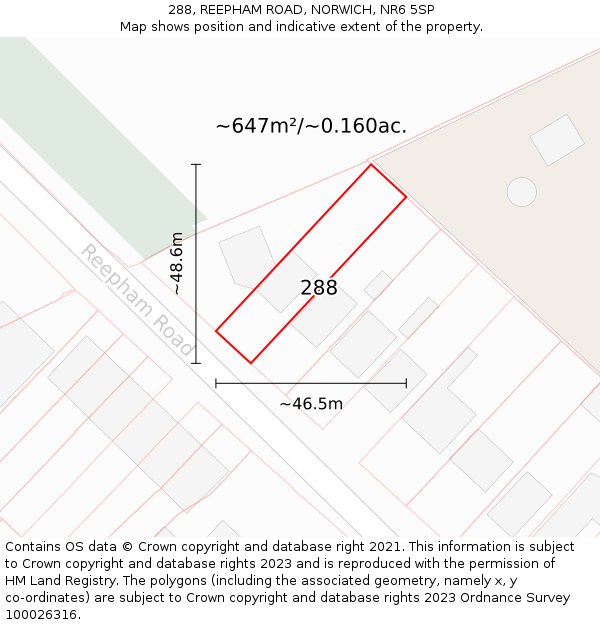 288, REEPHAM ROAD, NORWICH, NR6 5SP: Plot and title map