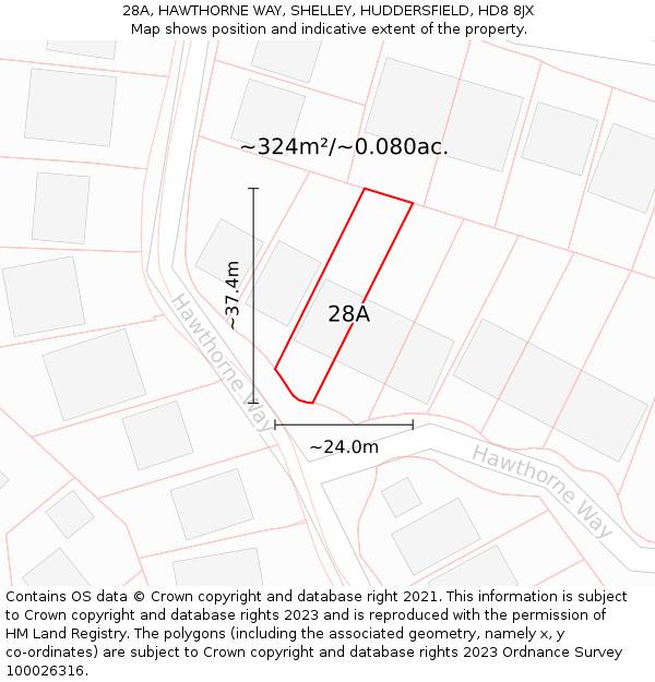 28A, HAWTHORNE WAY, SHELLEY, HUDDERSFIELD, HD8 8JX: Plot and title map