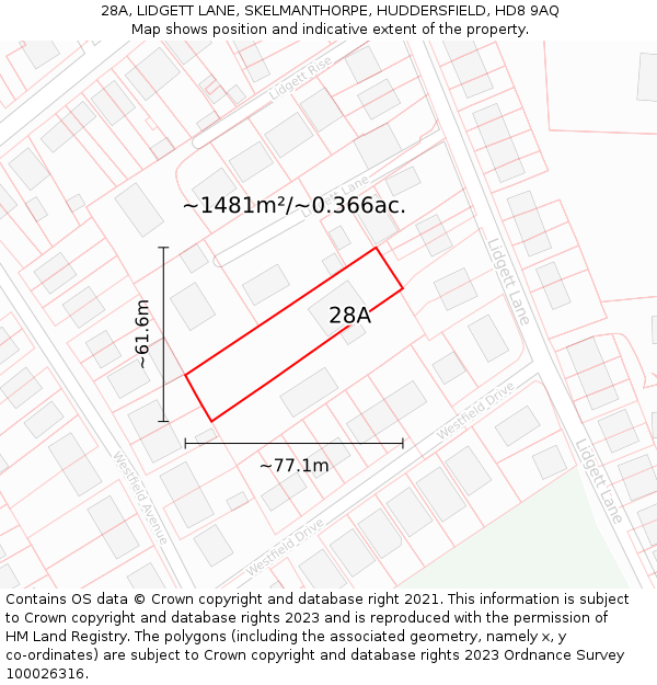 28A, LIDGETT LANE, SKELMANTHORPE, HUDDERSFIELD, HD8 9AQ: Plot and title map