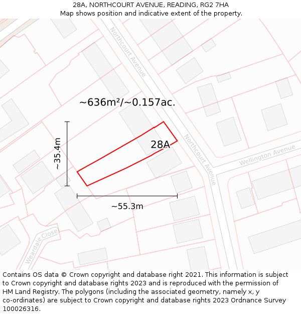 28A, NORTHCOURT AVENUE, READING, RG2 7HA: Plot and title map