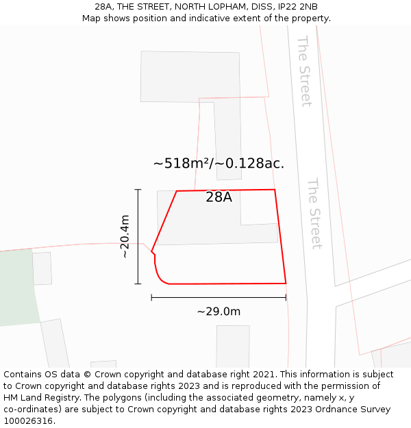 28A, THE STREET, NORTH LOPHAM, DISS, IP22 2NB: Plot and title map