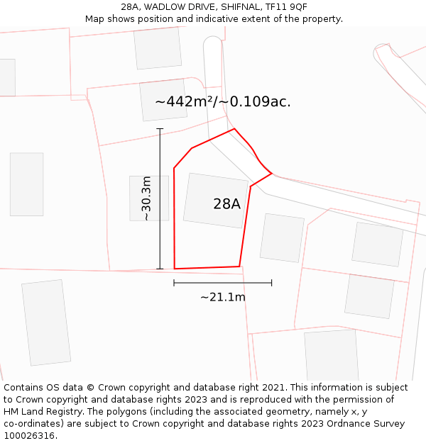 28A, WADLOW DRIVE, SHIFNAL, TF11 9QF: Plot and title map