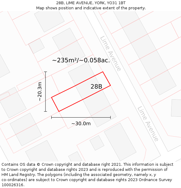 28B, LIME AVENUE, YORK, YO31 1BT: Plot and title map