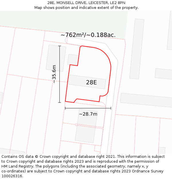 28E, MONSELL DRIVE, LEICESTER, LE2 8PN: Plot and title map