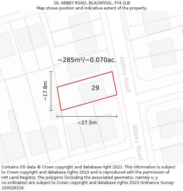 29, ABBEY ROAD, BLACKPOOL, FY4 2LB: Plot and title map