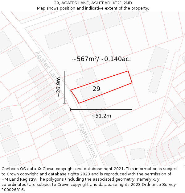 29, AGATES LANE, ASHTEAD, KT21 2ND: Plot and title map