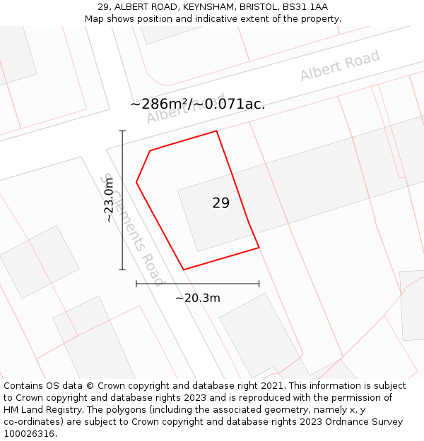 29, ALBERT ROAD, KEYNSHAM, BRISTOL, BS31 1AA: Plot and title map