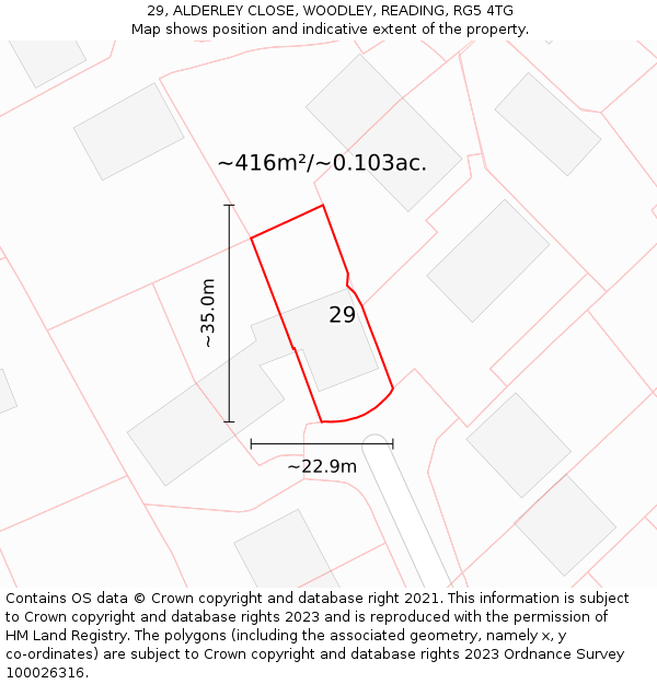 29, ALDERLEY CLOSE, WOODLEY, READING, RG5 4TG: Plot and title map