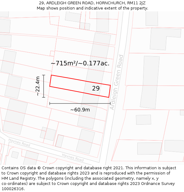 29, ARDLEIGH GREEN ROAD, HORNCHURCH, RM11 2JZ: Plot and title map