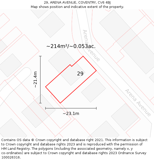 29, ARENA AVENUE, COVENTRY, CV6 4BJ: Plot and title map