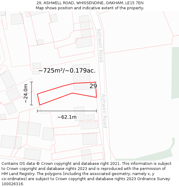 29, ASHWELL ROAD, WHISSENDINE, OAKHAM, LE15 7EN: Plot and title map