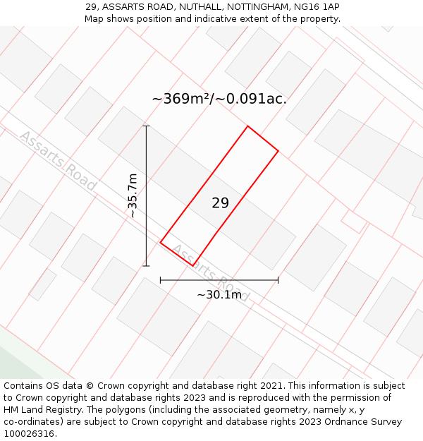 29, ASSARTS ROAD, NUTHALL, NOTTINGHAM, NG16 1AP: Plot and title map