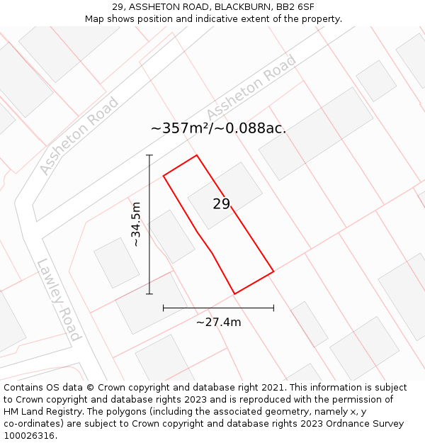 29, ASSHETON ROAD, BLACKBURN, BB2 6SF: Plot and title map