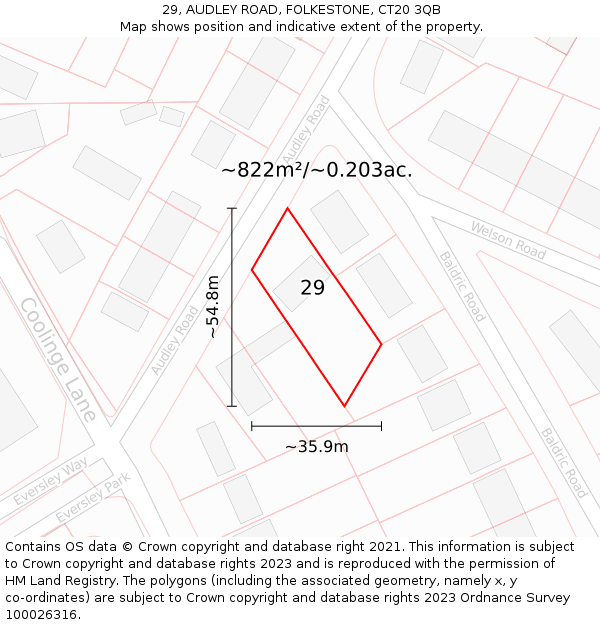 29, AUDLEY ROAD, FOLKESTONE, CT20 3QB: Plot and title map