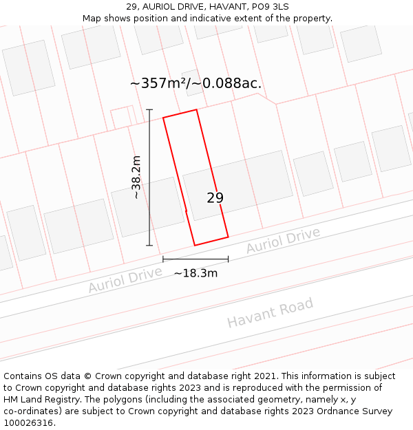 29, AURIOL DRIVE, HAVANT, PO9 3LS: Plot and title map