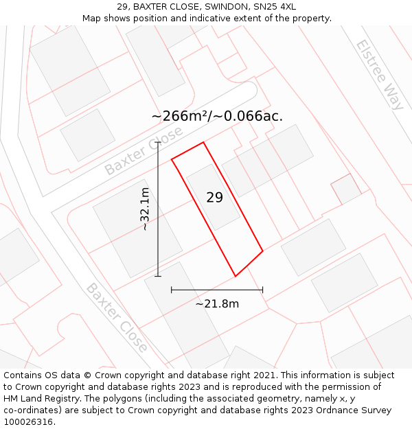 29, BAXTER CLOSE, SWINDON, SN25 4XL: Plot and title map