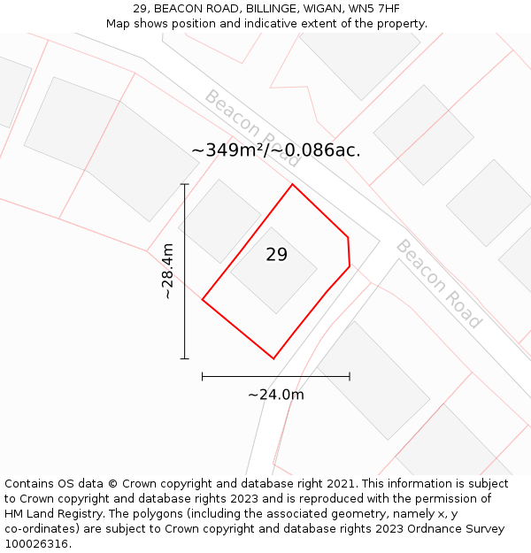 29, BEACON ROAD, BILLINGE, WIGAN, WN5 7HF: Plot and title map