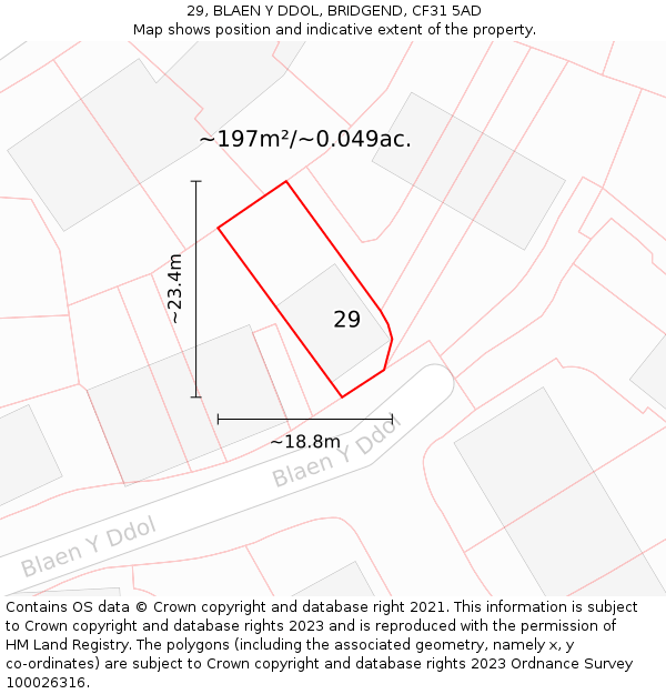 29, BLAEN Y DDOL, BRIDGEND, CF31 5AD: Plot and title map