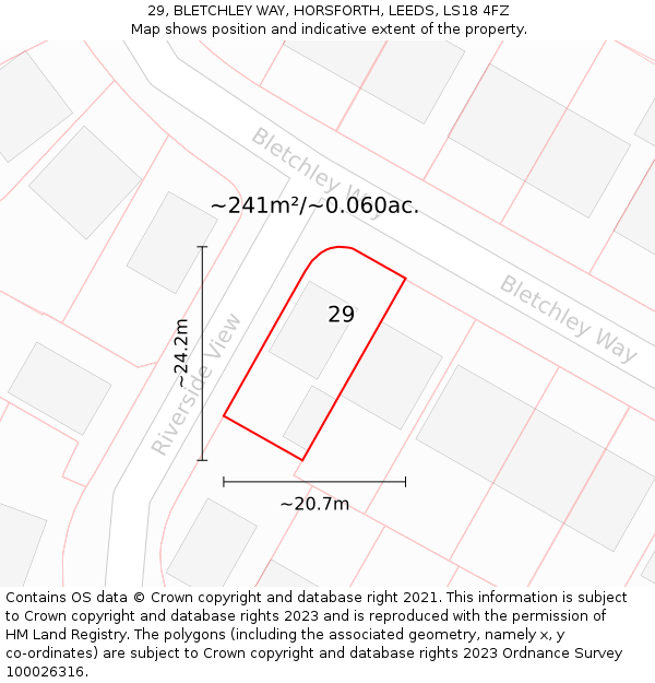 29, BLETCHLEY WAY, HORSFORTH, LEEDS, LS18 4FZ: Plot and title map