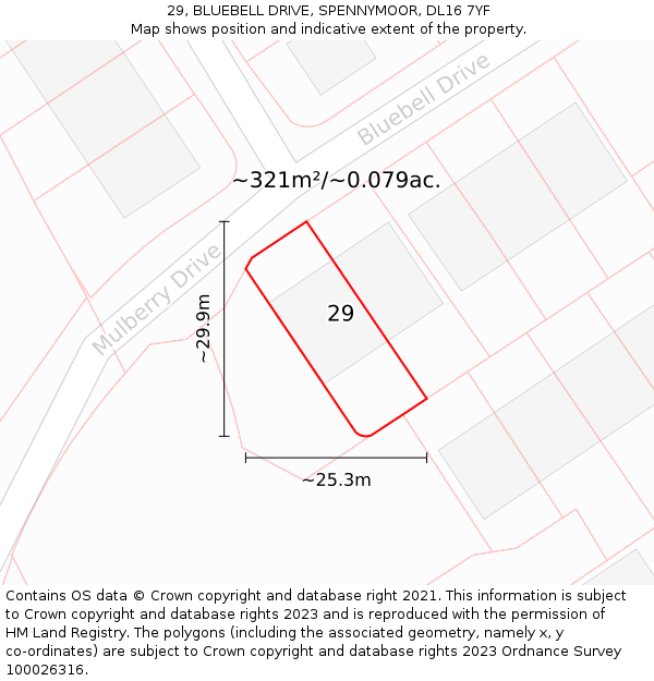 29, BLUEBELL DRIVE, SPENNYMOOR, DL16 7YF: Plot and title map