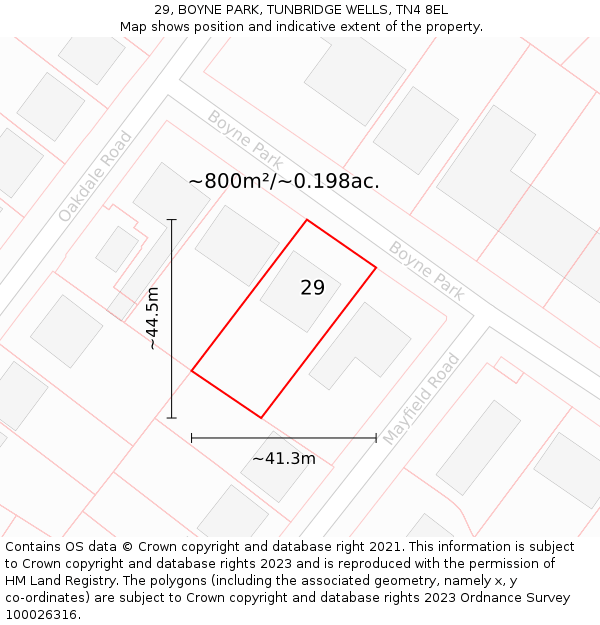 29, BOYNE PARK, TUNBRIDGE WELLS, TN4 8EL: Plot and title map